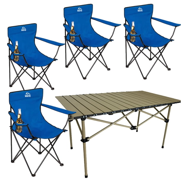 4 Sillas Plegables De Camping Y Playa de Exterior Mesa 120cm azul