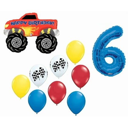 Monster Truck 6th Happy Birthday Party Supplies 10 Piece Balloon Bouquet Decorations Set