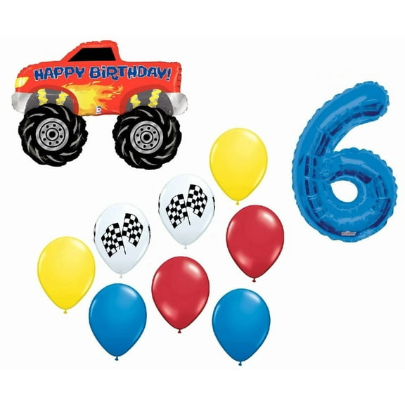 Monster Truck 6th Happy Birthday Party Supplies 10 Piece Balloon Bouquet Decorations Set