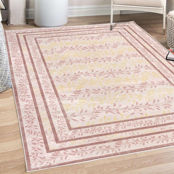 Leaves Decorative Rug, Ecologic Tones Botanical Design of Delicate Branches Rectangular Frames, Quality Carpet for Bedroom Dorm and Living Room, 6 Sizes, Burgundy Yellow Coconut, by Ambesonne