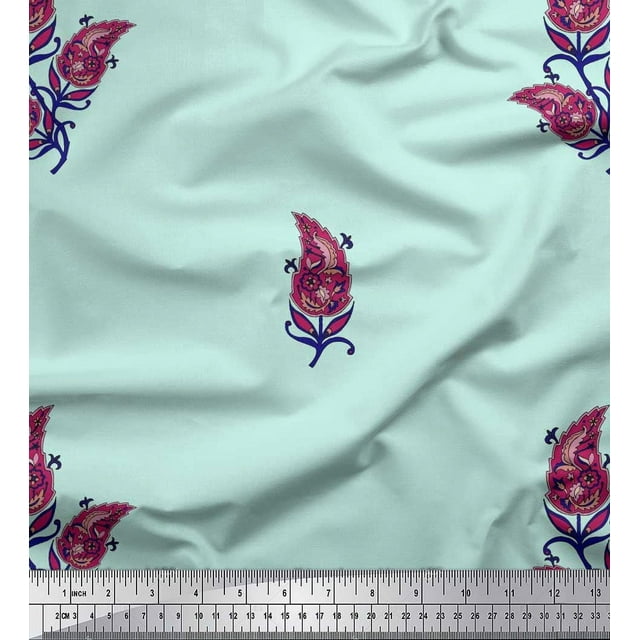 Soimoi Silk Fabric Artistic Leaves Printed Fabric 1 Yard 42 Inch Wide
