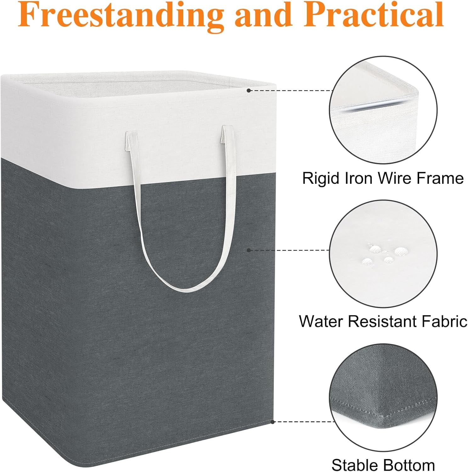 EP laundry basket 3-Pack, laundry hamper, Hamper with handles, collapsible laundry baskets, Waterproof dirty clothes hamper, Towel Storage for Home or Dorm, 75L-Grey
