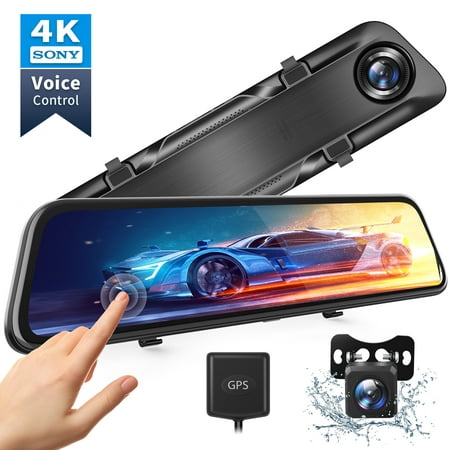 4K 12" Mirror Dash Cam - Vantop H612T Front & Rear View Dual Dash Camera, IPS Touch Screen, Voice Control Cars Mirror Camera W/Night Vision Parking Monitor