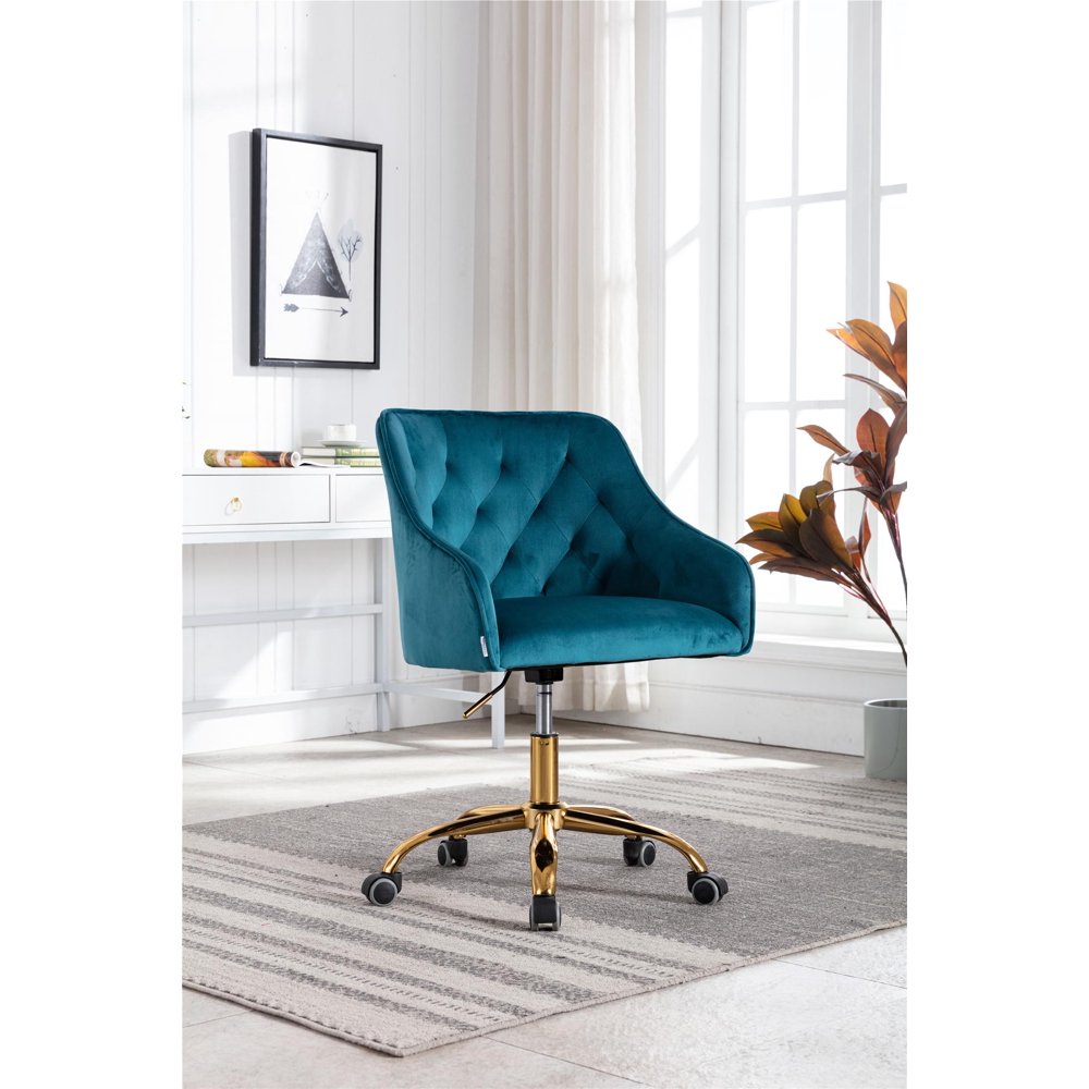 Swivel Velvet Upholstered Home Office Desk Chair, Ergonomic Adjustable Chair, Modern Leisure