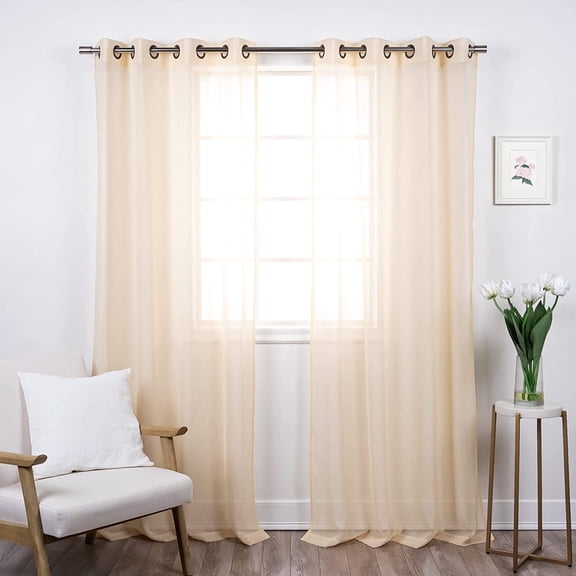 Quality Home Set of 2 Linen-Textured Semi-Sheer Curtain Panels – Antique Bronze Grommet Faux Linen Window Treatment for Living Room, Dining Room, Bedroom (Beige, 52" W x 84 " L)