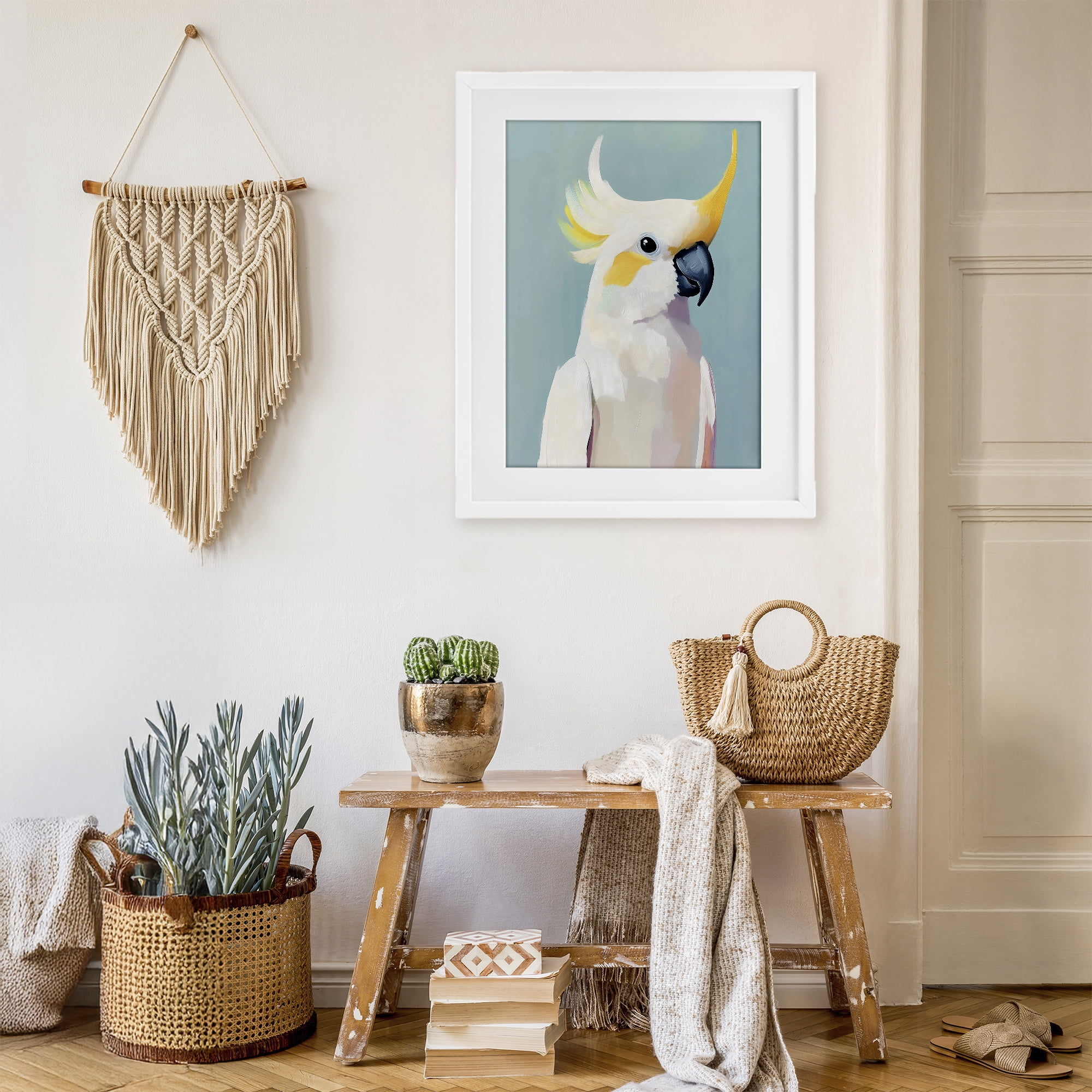 Stupell Industries Yellow Crested Cockatoo White Framed Print Under Glass, design by The Prints Vibe