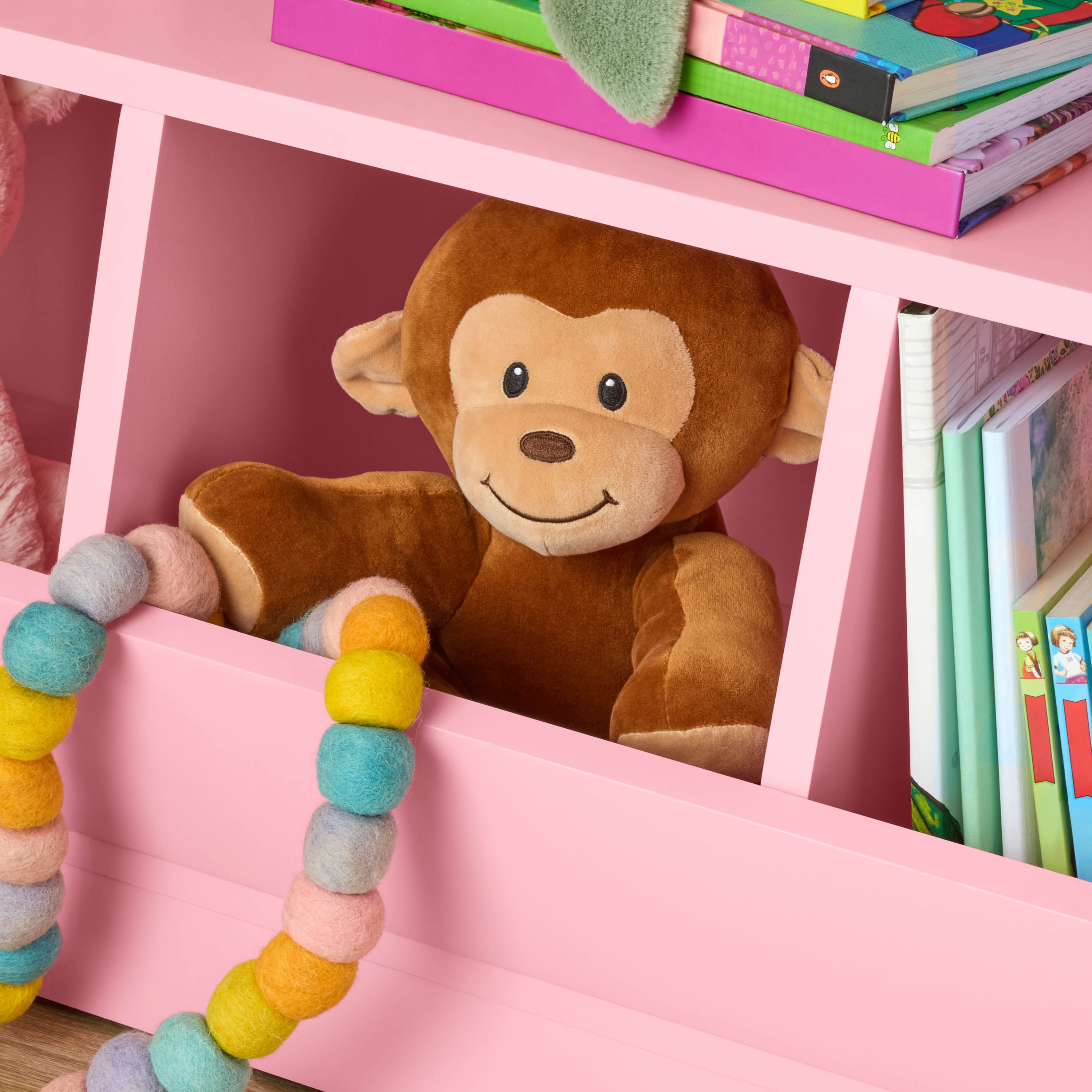 Your Zone Kids Bin Storage and Two Shelf Bookcase, Blush Rose