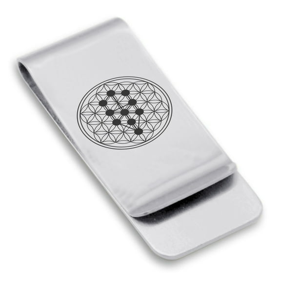 Stainless Steel Sacred Geometry Tree of Life Classic Slim Money Clip Credit Card Holder