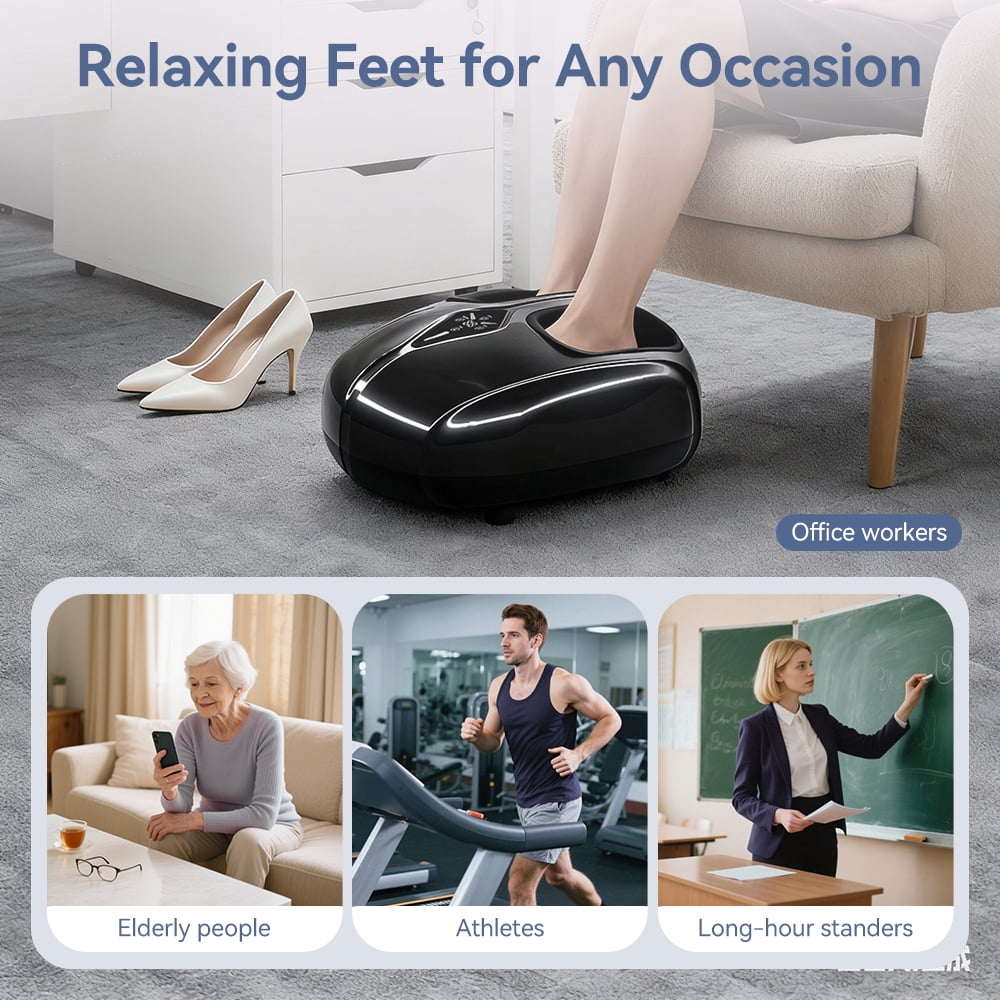 Foot Massager with Heat, Caveen Shiatsu Feet Massager Machine with 4 Modes & 5 Intensities, Auto-off Timers, Relax for Home or Office, Black