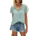 thumbnail image 3 of Women Floral Print V Neck Ruffle Short Sleeve Shirts Casual Summer Tops, 3 of 6