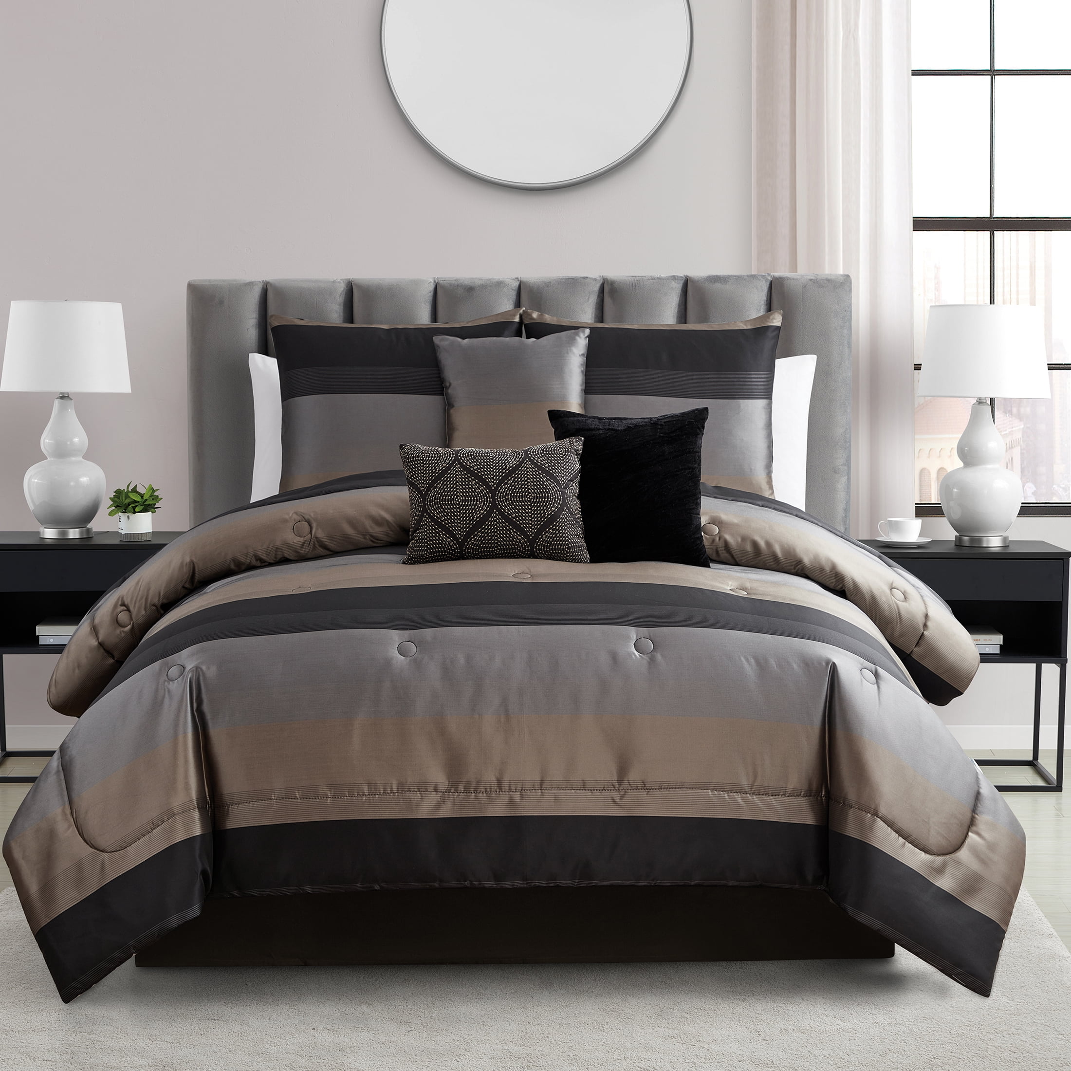 Tonal Stripes Luxury Hudson 8PC Comforter Sets Elegant and Contemporary Bedding 