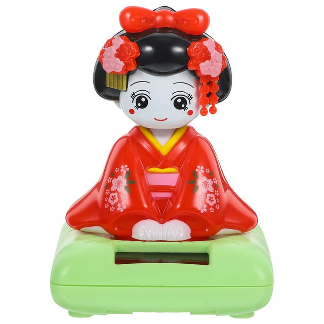 ColoMX Kimono Doll Shaking Head Doll Coche Ornamento Solar Sentado Kimono Doll Auto Ornamento