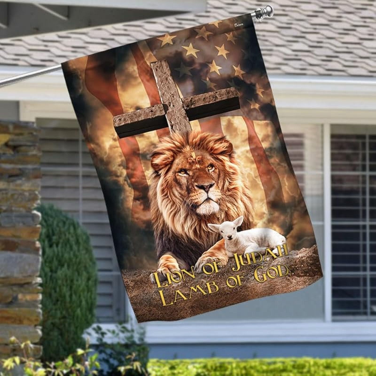American Flag-Lion Of Judah Lamb Of God Cross v1 Flag, House Flag-USA Flags Premium Polyester-Decorative Indoor Outdoor Flag