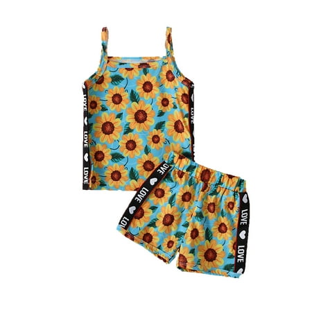 

Cute Baby Clothes Sets Kids Girls Fashional Floral Suspender Top Printed Short Spantsinfant 2Pcs Girls Outfits&Set