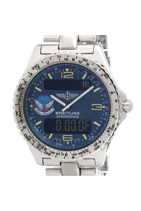 Pre-Owned BREITLING Chronospace Blue Impulse Steel Quartz Mens Watch A56012.1 Polished