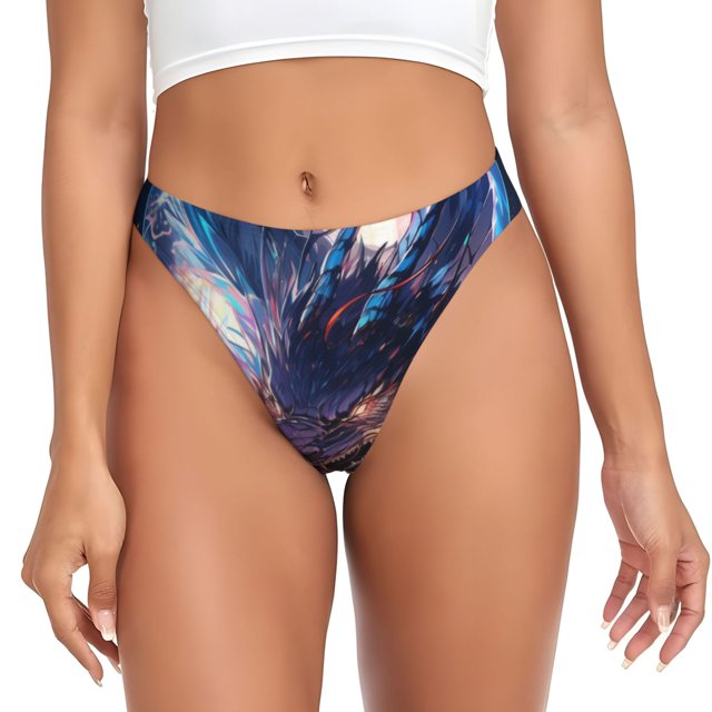 Balery Urban Style Colorful Dragon Tangas de Algodón para Mujer con Estampado – Ropa Interior Sexy, Transpirable, G-string-X-Small