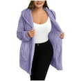 thumbnail image 2 of Olyvenn Fleece Jacket Women Sherpa Fuzzy Hoodie Jackets Fleece Lined Cardigan Jacket Winter Warm Casual Trendy Outerwear Coat Purple XXL, 2 of 9