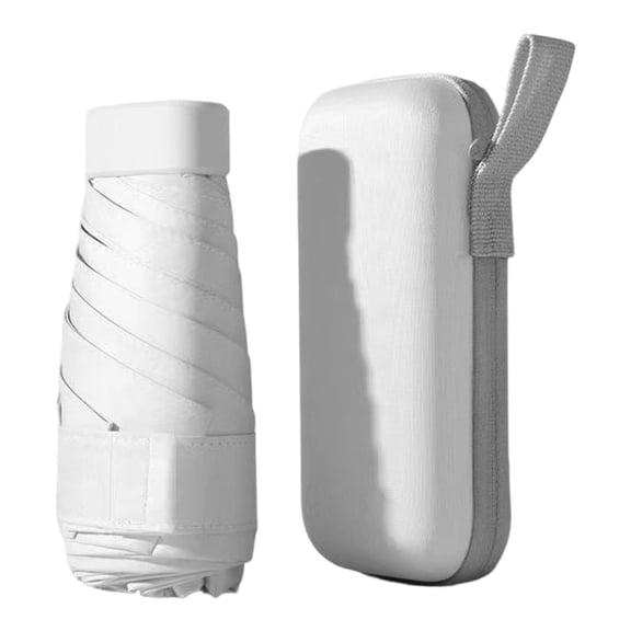 1Pc Mini Travel Umbrella, 5.9" Compact Pocket Umbrella with Hard Case, UPF 50 UV Protection, Ivory White