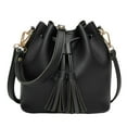 thumbnail image 1 of Bolso de hombro Colcomx Tipo cubo hobo con cordón de cuero Negro, 1 of 3