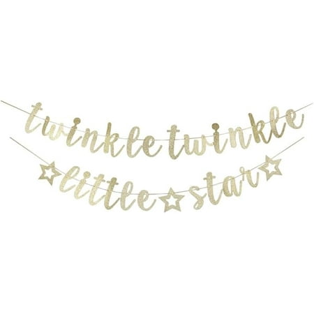 Twinkle Twinkle Little Star Banner, Fun Gold Glitter Sign for Birthday Party Bunting, Baby Shower Party Decors Supplies