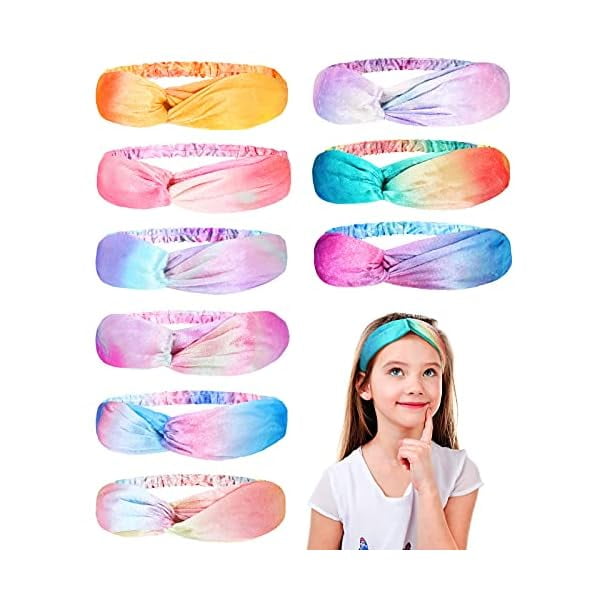 wonima11 Rainbow Tie Dye 9 Pieces Hairband for Girls - Velvet Fabric Knotted Headbands, Stretch Headbands with Strong Elasticity, Spa and Face Washing Hair Bands, Hair Accessories