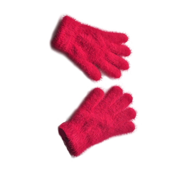 Qarigey 1 par de guantes para niños pequeños, guantes gruesos de punto de invierno, accesorio de ropa para manualidades de punto pequeño Simple y guantes y mitones Rosa roja