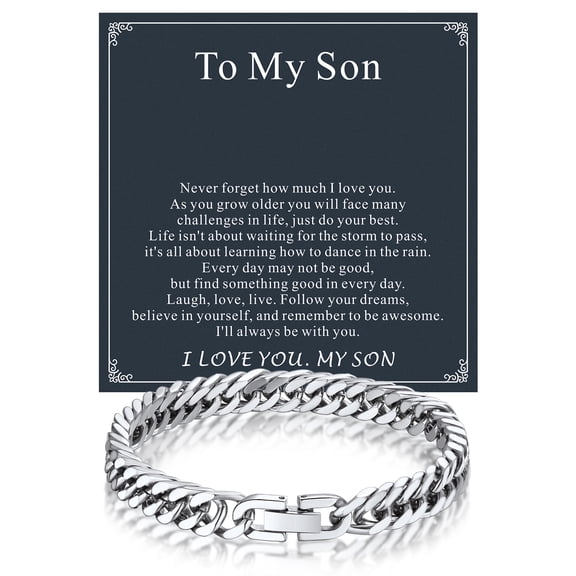 Bandmax 8MM Stainless Steel Cuban Chain Bracelets for Men Women Miami Curb Link Hand Chain Gift with Card To Son Graduation Birthday Father's Day