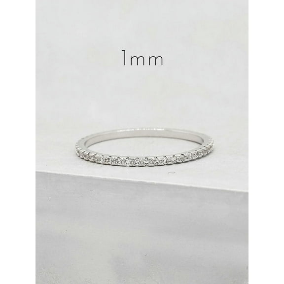 Thin 1mm Stone Eternity Band - Silver - Half Band or Full Band Stacking Ring | Eternity Ring | Promise Ring | Wedding Band