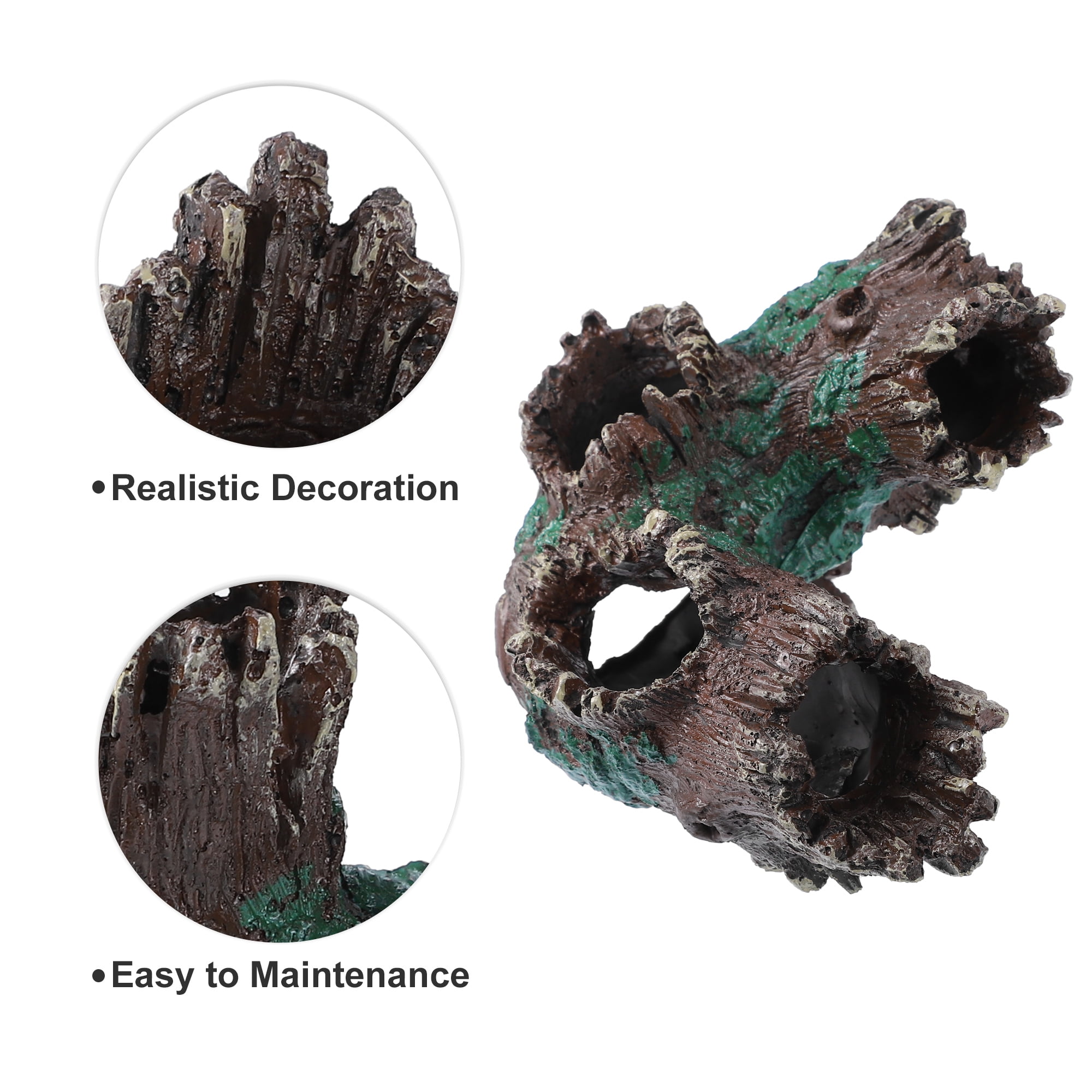 Aquarium Decorations Hollow Tree Trunk Ornament Resin Fish Accessories Brown Green 5.51" Length