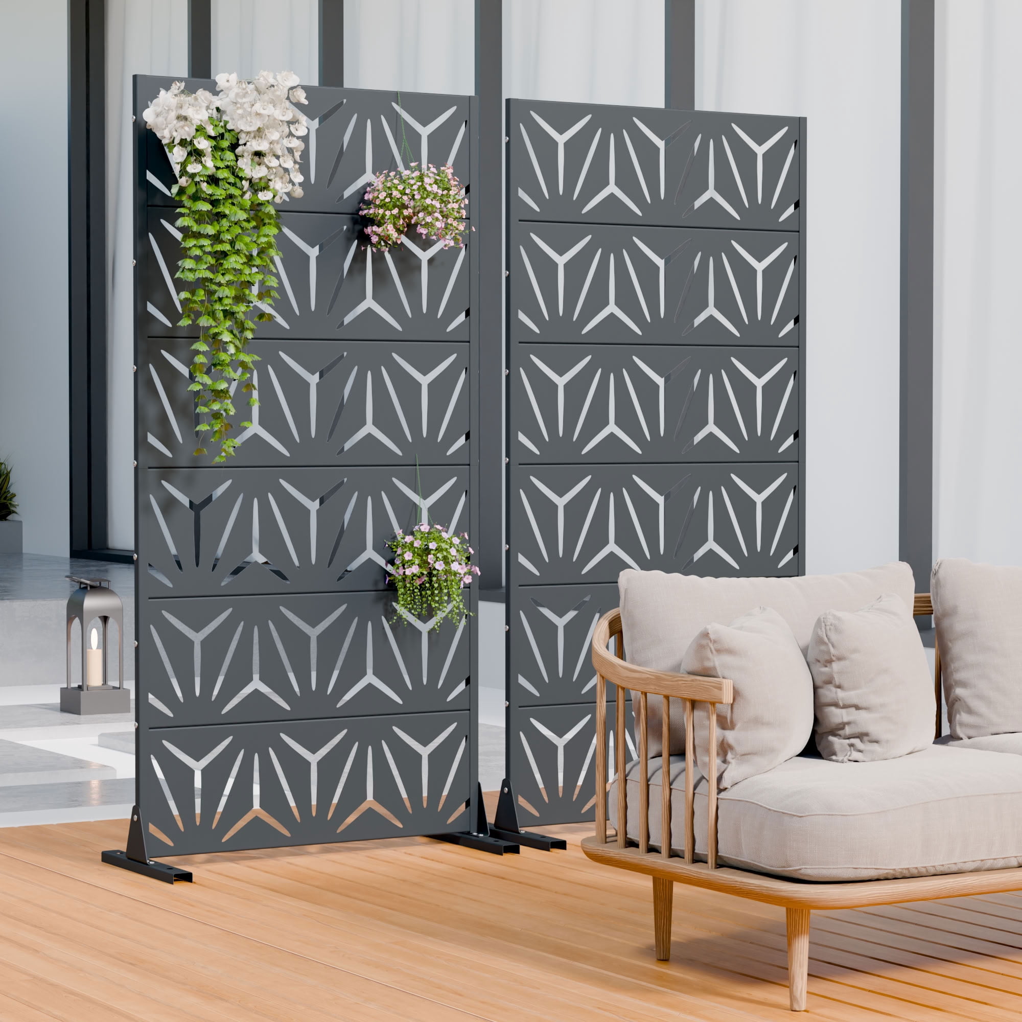 MAYEERTY 6 Panels Metal Outdoor Privacy Screen Panel Garden Divider Patio Backyard Decorative Privacy Fence, 72×35.4×15.7in
