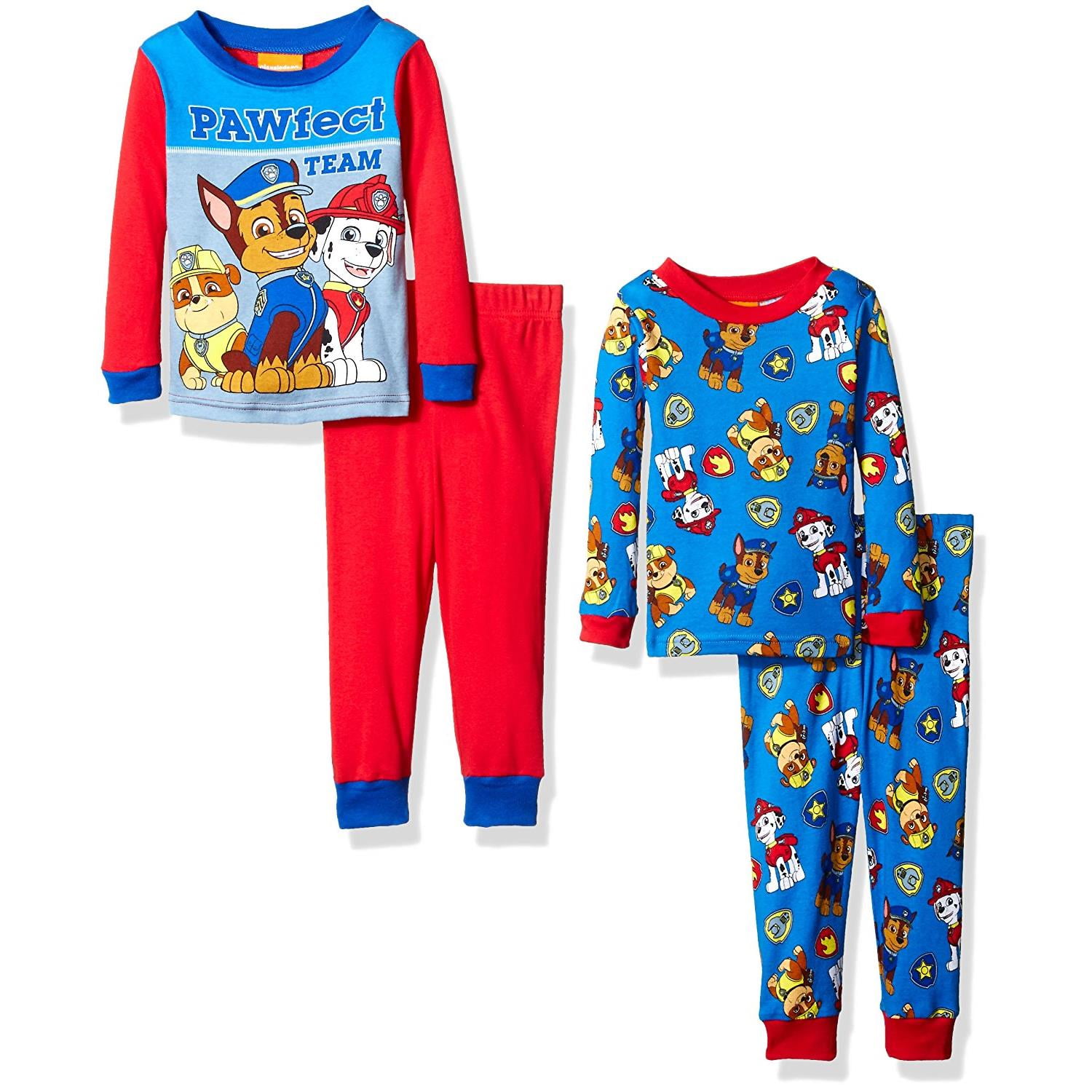 Nickelodeon Boys' Paw Patrol Toddler 4Piece Pajama Set, Pawfectly Red