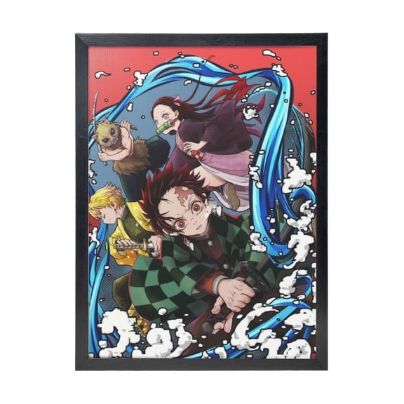 Demon Slayer Kimetsu No Yaiba Black Framed Canvas Wall Art Fashion Decor, 12x16in Wall Decor For Living Room, Bedroom, Office