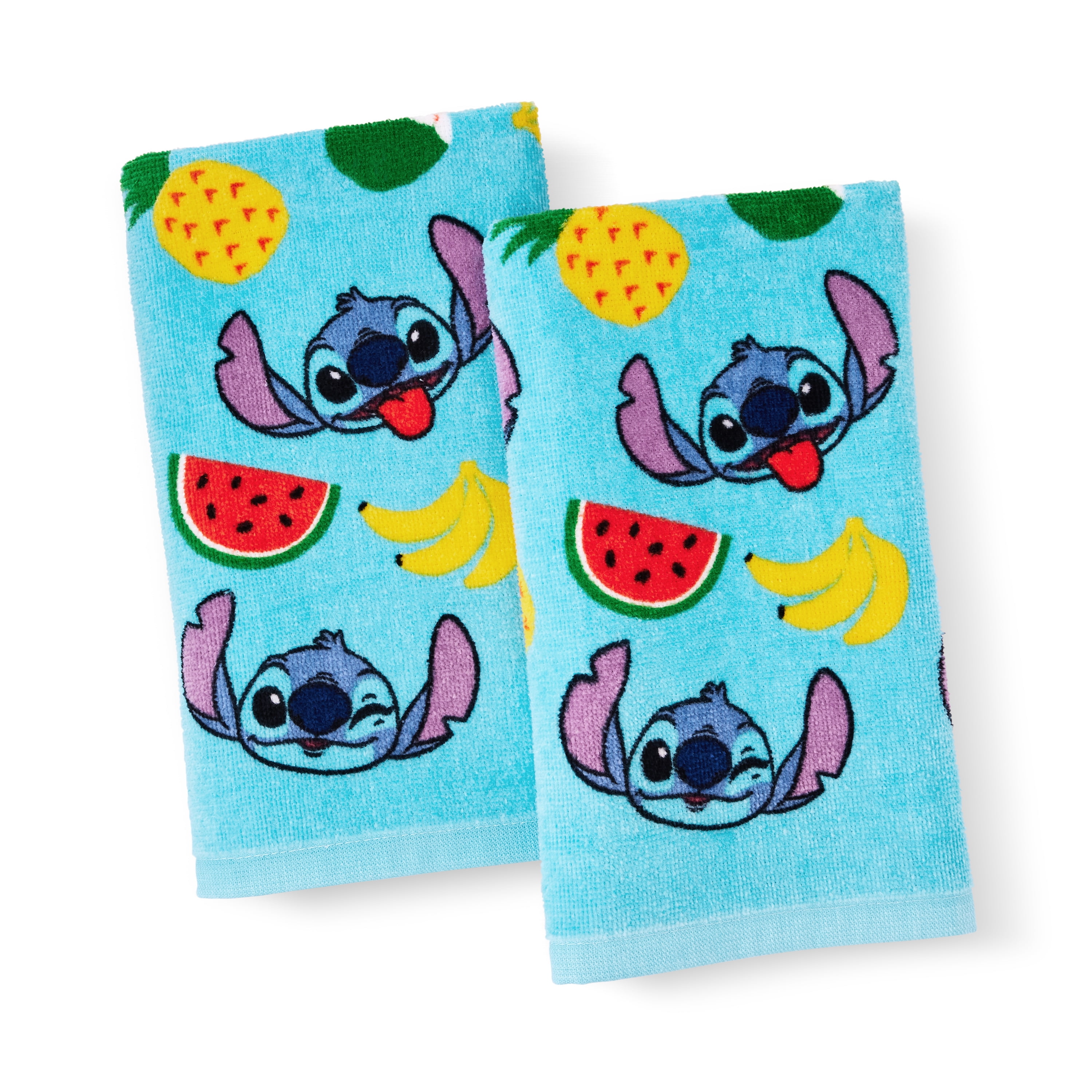 Lilo and Stitch Tropical 3-Piece Bath Set, 2pk Hand Towel & Sculpted 5.5" Lotion Pump, Cotton, Poly-Resin, Blue, Disney