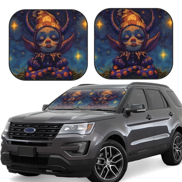 Balery Dreamy Jester Under Stars Parasol para parabrisas de coche de 2 piezas | Parasol plegable para parabrisas delantero de coche para la mayoría de sedanes-Medium