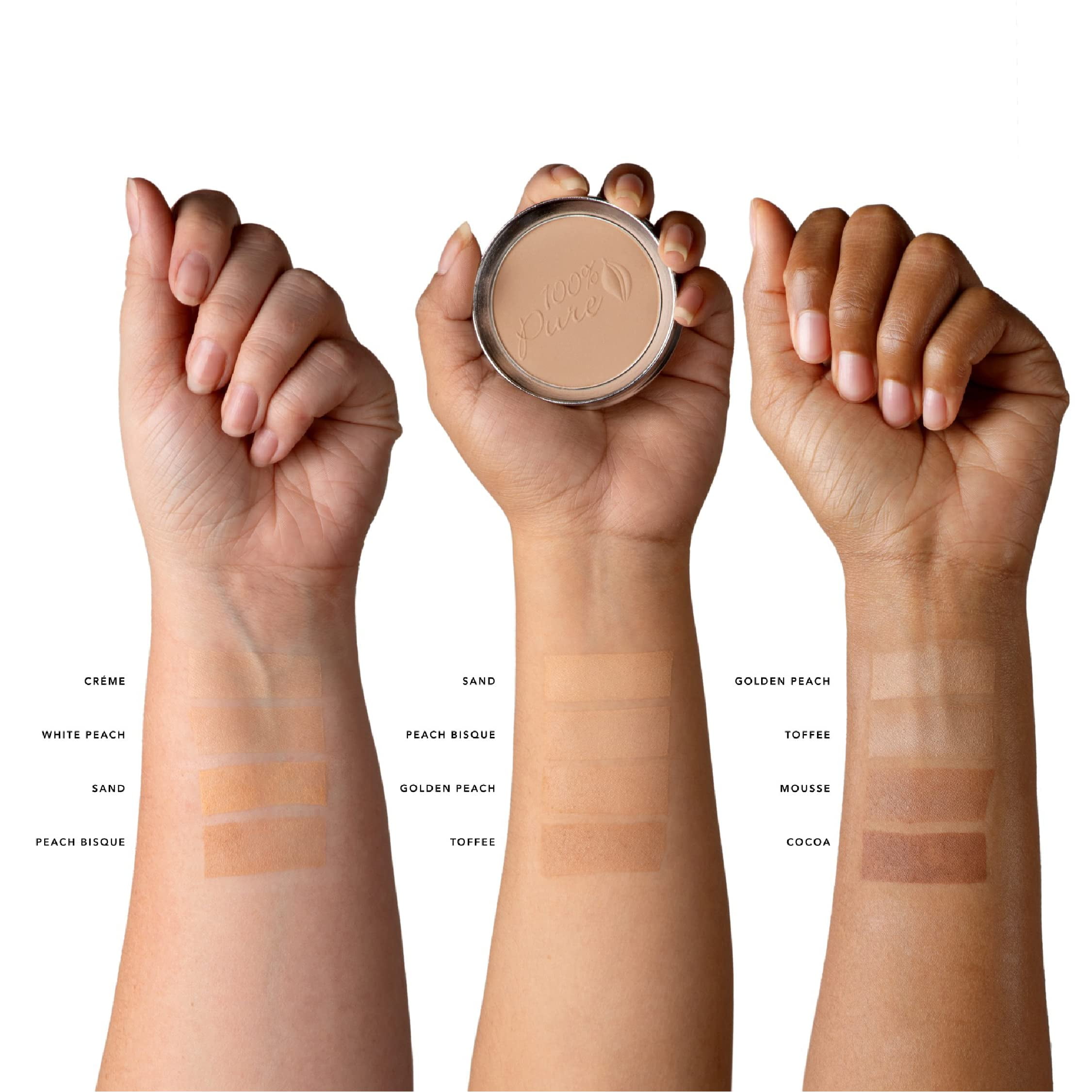 100% PURE Powder Foundation Matte Finish Face Makeup - Oil Absorbing Pressed Poreless Concealer - Vegan Fruit Pigmented Golden Peach Color (Medium-Tan Shade w/Neutral Undertones) - 0.32 Oz