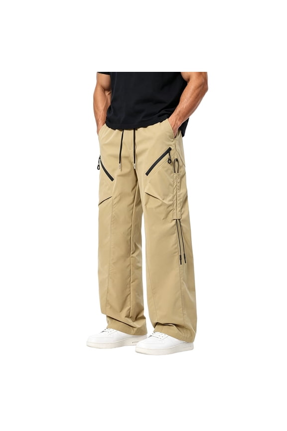 Men's Wide Leg Cargo Pants, Loose Straight Leg Casual Trousers for Outdoor & Streetwear Style Khaki XXXXXL