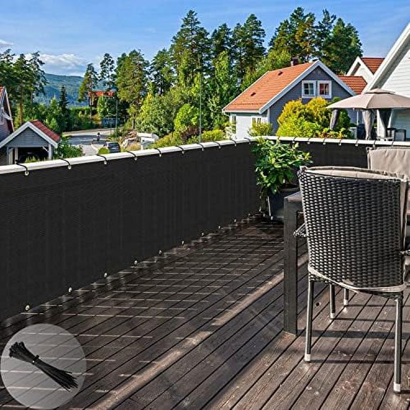 3'X165' Balcony Privacy Fence Screen With Zip Ties, Outdoor UV Protection Fence Cover For Balcony Porch Patio Deck Yard (Black)