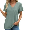 thumbnail image 3 of Jalioing Summer V Neck Tops Women's Eyelet Short Sleeve Tunic Blouses Trendy Casual Work Shirts Clothes, 3 of 7