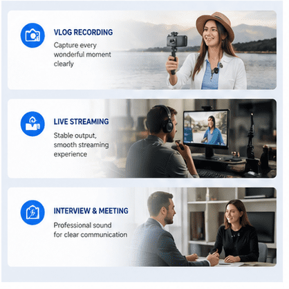 Boyun Daj 3 in 1 Microphone for iPhone/Android/Camera, Wireless Lavalier Microphone, 328ft Transmission, 18H Battery Life, Mini Microphone for Record Interview, Vlogs, YouTube, Tiktok
