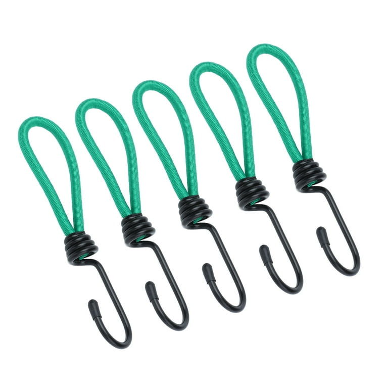 5 Pack 6mm Bungee Cord Hooks Black Anti-Rust Paint Spiral Wire Hooks with  Separable Reflective Elastic Rope Heavy Duty Strapping Tape Hooks for