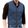 thumbnail image 2 of ZCFZJW Men's Herringbone Tweed Wool Suit Vest Vintage Single Breasted Slim Fit Casual Wool Waistcoat Vest for Wedding Groomsmen Light Blue XXXL, 2 of 5