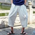 thumbnail image 6 of Wirziis Men's Baggy Linen Capri Pants Casual Yoga Patchowork Beach Pants with Drawstring, 6 of 7