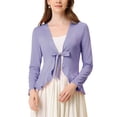 thumbnail image 1 of INSPIRE CHIC Women's Tie Front Long Sleeve Ruffled Hem Open Front Knit Cardigan L Light Purple, 1 of 7