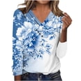 thumbnail image 2 of EchfiProm Relaxed Fit Tops for Women V-Neck Fall Long Sleeve Floral Ladies T-Shirt Light blue, 2 of 7