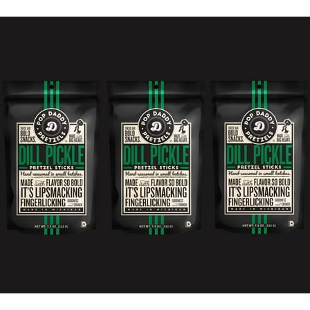 Pop Daddy Pretzels Sticks Dill Pickle Healthy Gourmet Snacks, 7.5oz Bags, Pack of 3