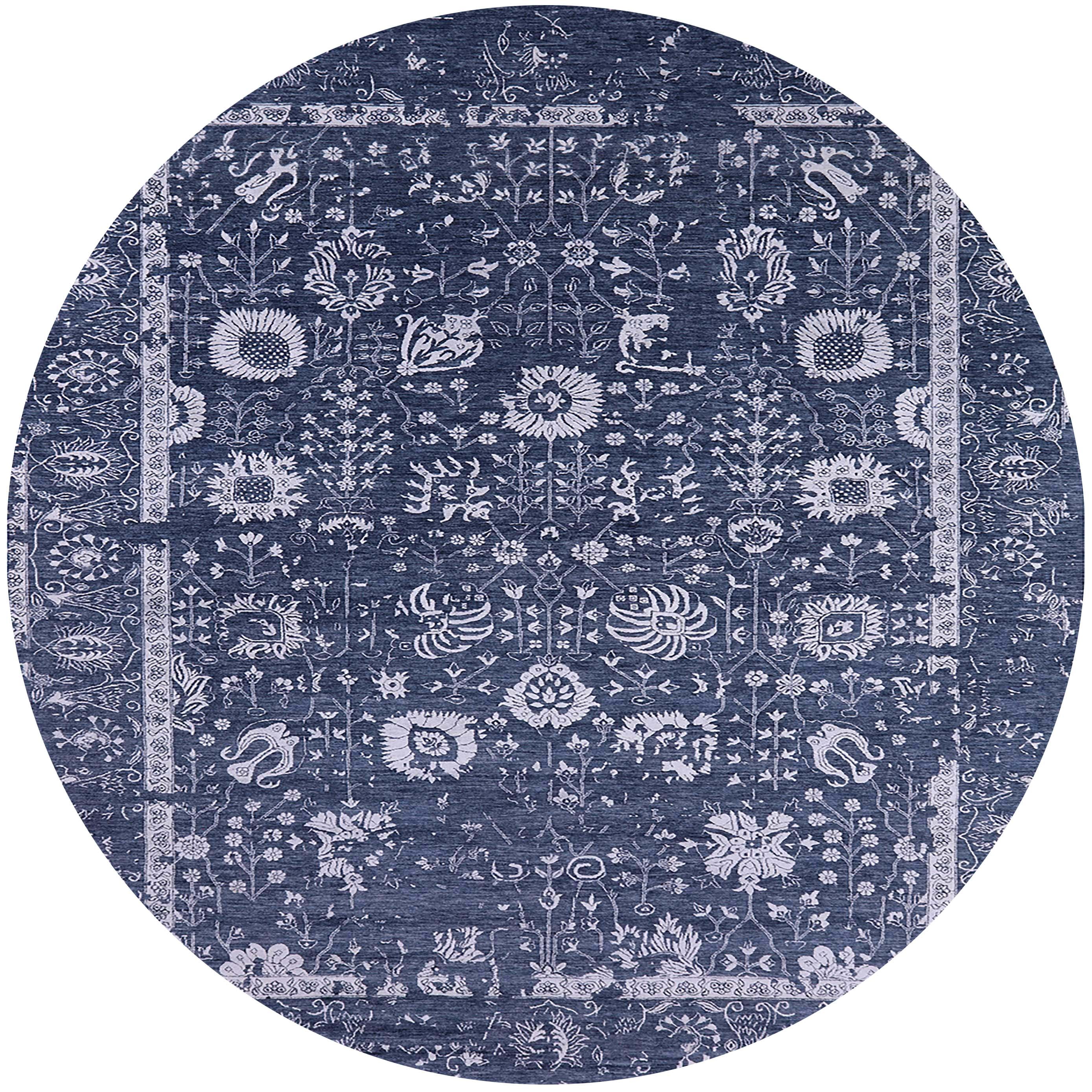 Ahgly Company Indoor Round MidCentury Modern Blue Oriental Area Rugs