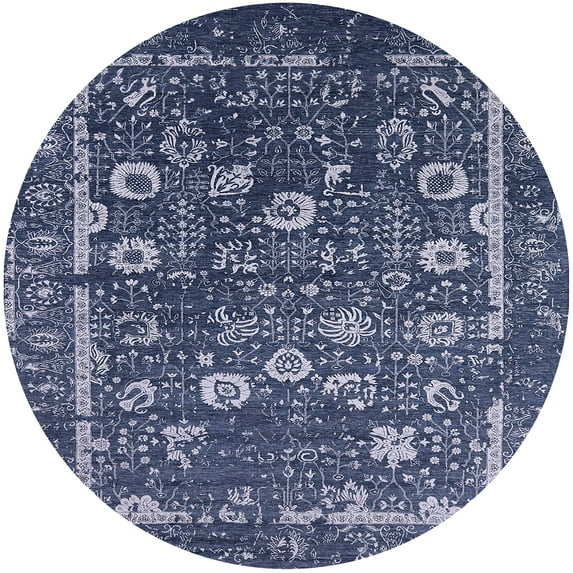 Ahgly Company Indoor Round Mid-Century Modern Blue Oriental Area Rugs, 3' Round