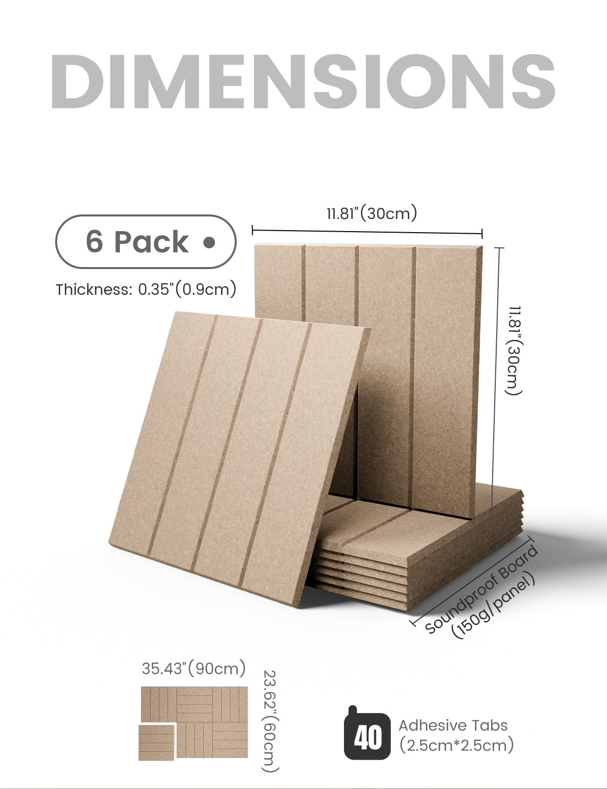 Fluxynara Large Felt Bulletin Board 36"x24" Cork Board Alternative - 6 Pack with 40 Safe Removable Adhesive Tabs, Cork Boards for Walls Felt Board for Home Office Classroom Pin Board-Taupe