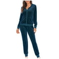 thumbnail image 2 of DailyTrove Women's Long Sleeve Velour Tracksuit - Solid Color, Soft Fabric, Fall & Casual Daily Wear,Navy, 2 of 6