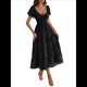 thumbnail image 2 of Vestido Midi Informal de Verano para Mujer, con Mangas , Escote en V, Fruncido y Volantes Escalonados. Negro S, 2 of 8